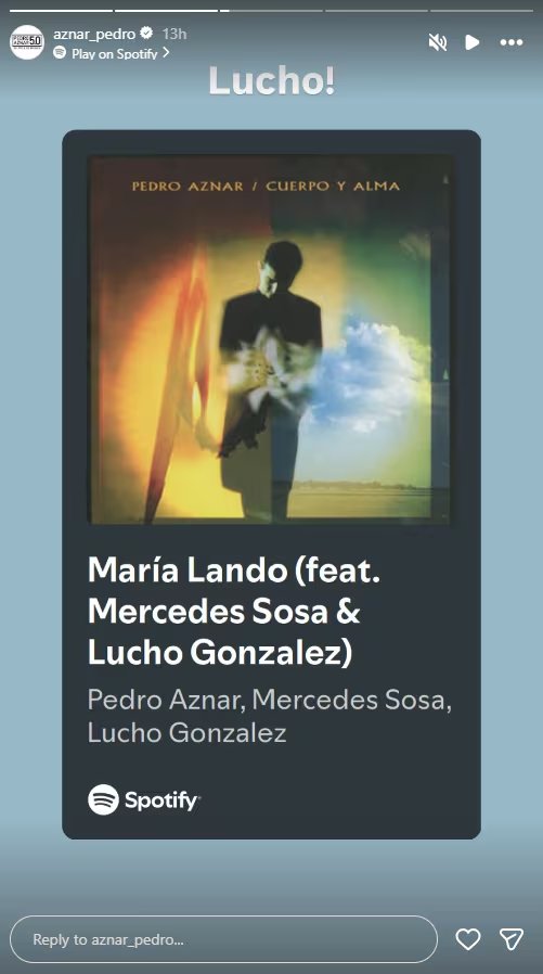  Aznar homenajeó al guitarrista compartiendo “María Lando”, el clásico grabado junto a Mercedes Sosa y Lucho González