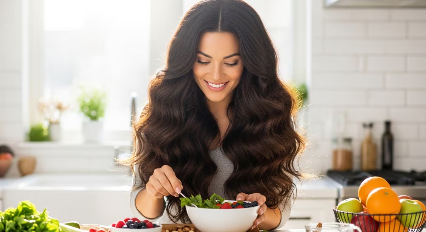 Llevar una alimentación equilibrada y rica en probióticos ayuda a proteger la salud y el color natural del cabello. (Imagen Ilustrativa Infobae)