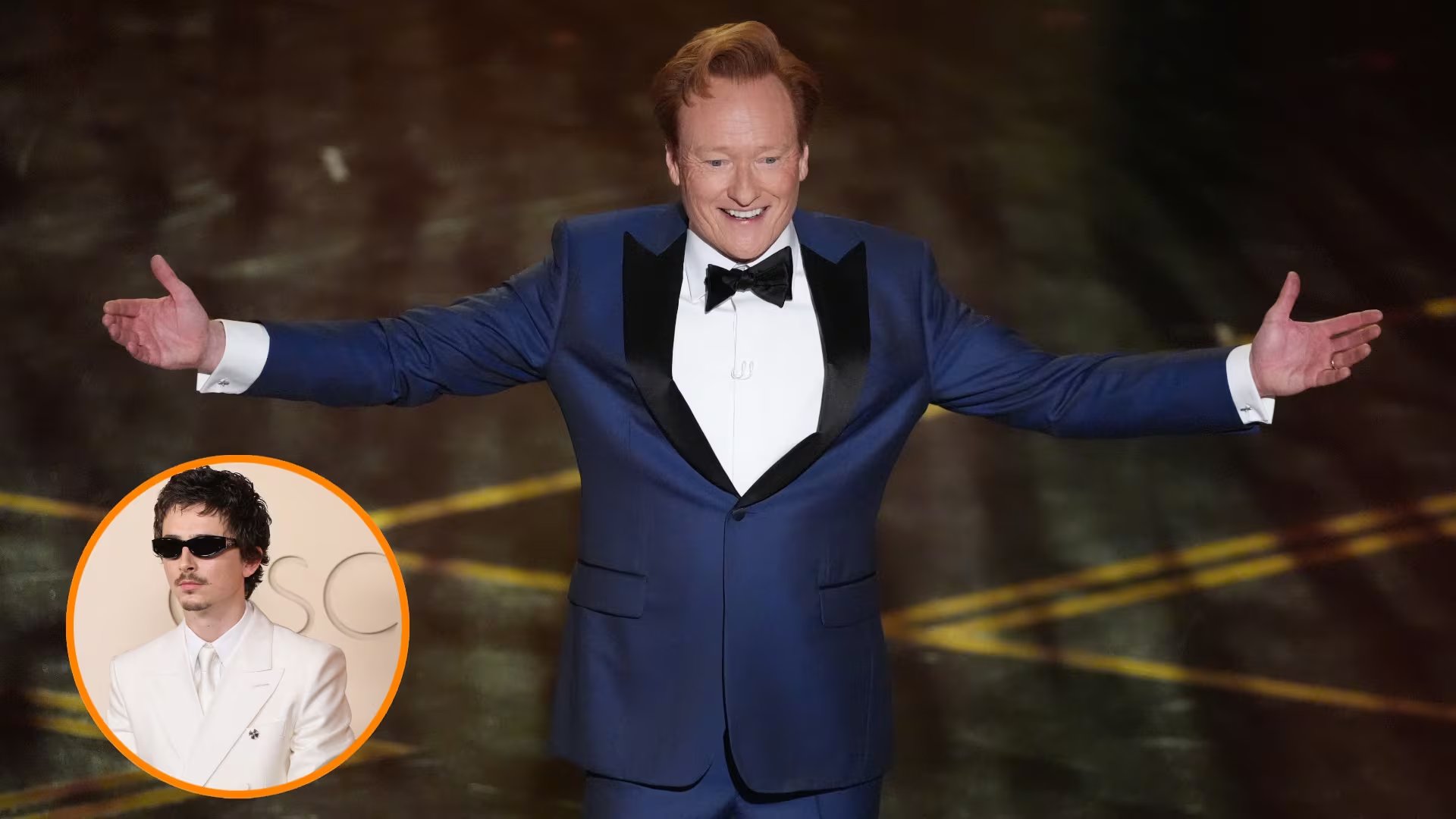 Una de las primeras bromas de Conan O'Brien tuvo como destinatario a Timothée Chalamet (Foto AP/Chris Pizzello)