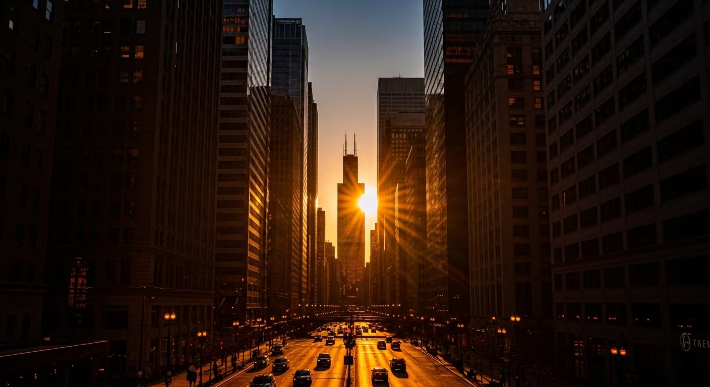 El evento Chicagohenge tendrá lugar del 20 al 23 de marzo de 2026, cuando la ciudad se convierte en observatorio astronómico urbano (Imagen Ilustrativa Infobae)