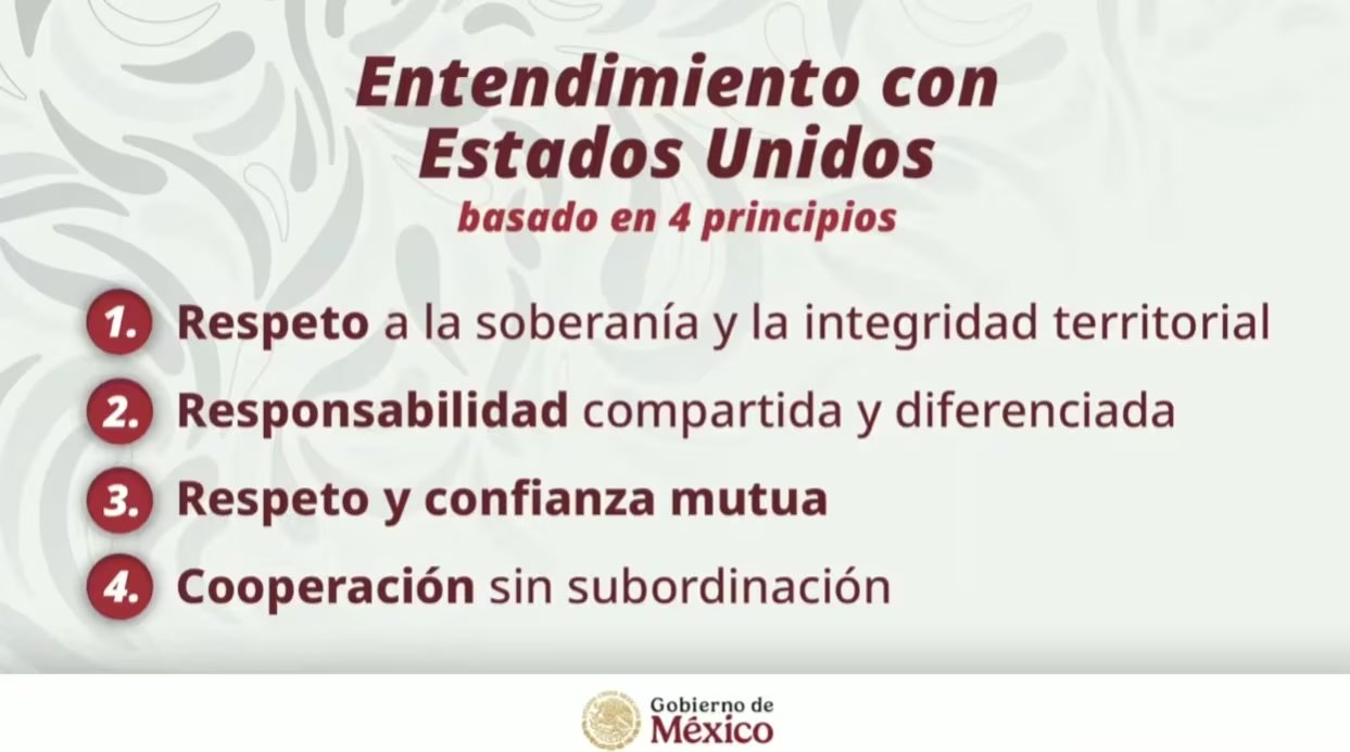 Presentación de la Mañanera sobre los 4 principios pare un entendimiento con Estados Unidos.
