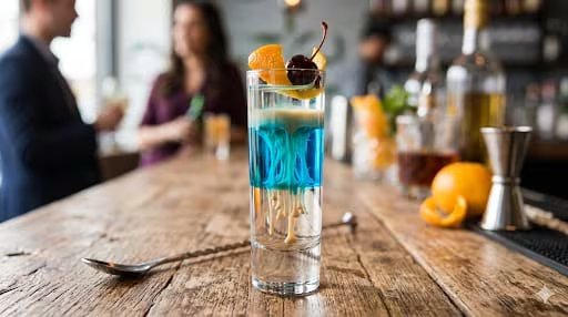 7. Medusa en un vaso: el cóctel que mezcla sabor y espectáculo. Foto: (Gemini IA)