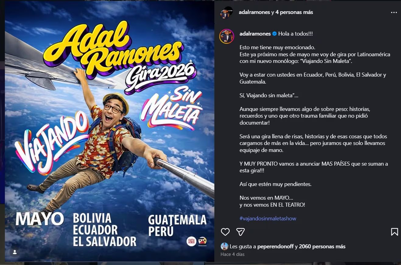 Adal Ramones anuncia su gira internacional de monólogos ‘Viajando Sin Maleta’ tras la polémica y el cierre de ‘Enrollados’