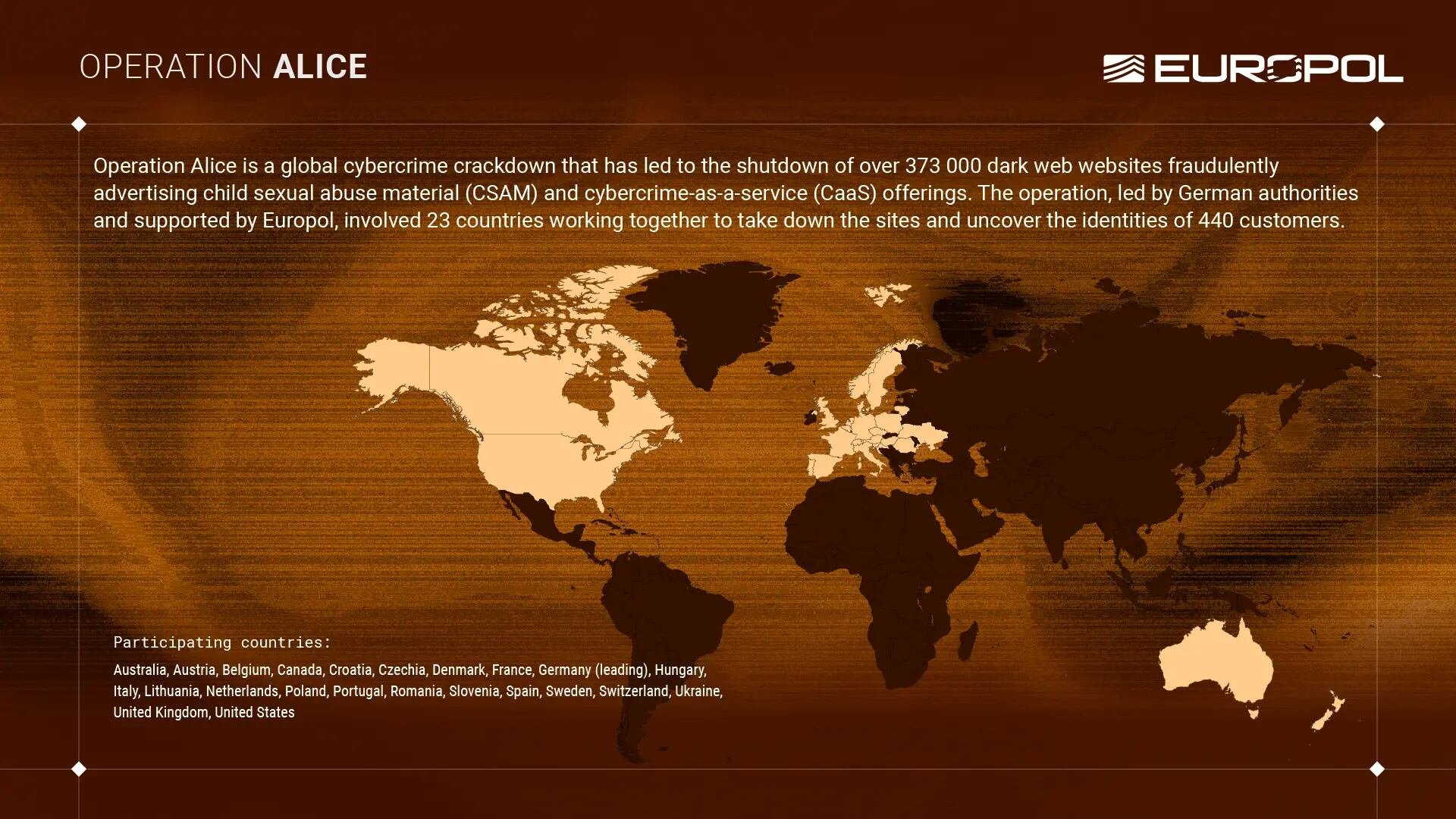 Todos los países que han participado en la 'Operación Alice' (Europol)