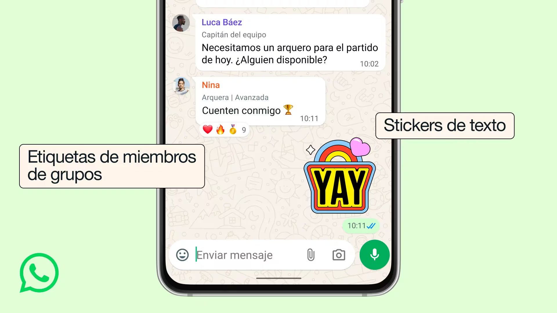 WhatsApp permite convertir cualquier palabra en un sticker para resaltar mensajes. crédito WhatsApp