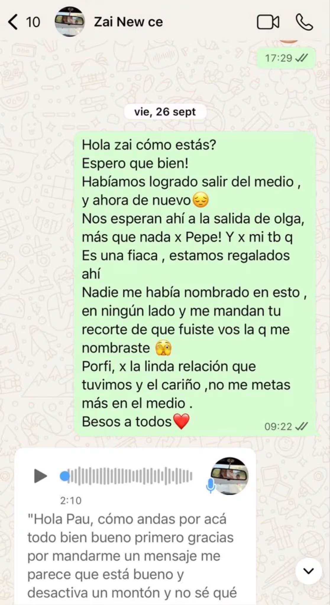 El mensaje que le envió Chaves a Nara luego de haber sido nombrada por ella 