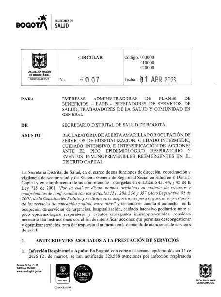 El aumento de enfermedades respiratorias y brotes epidemiológicos presiona los hospitales de Bogotá - crédito Secretaría de Salud