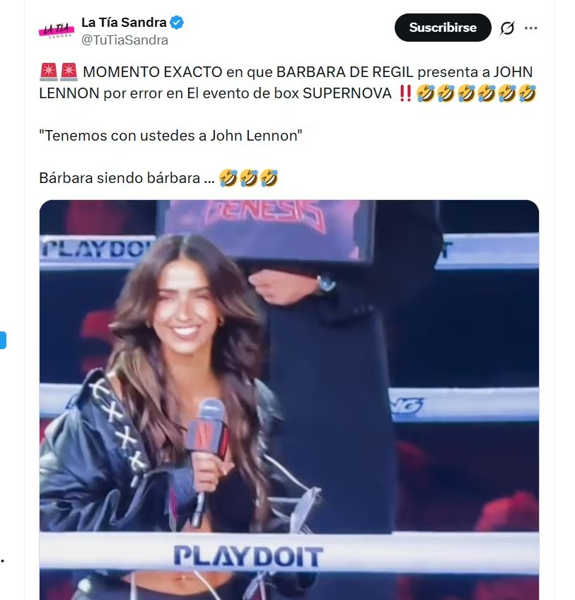 Sus compañeros lo tomaron con humor y ella pidió disculpas al anunciador en el momento. (X/ @TuTiaSandra)