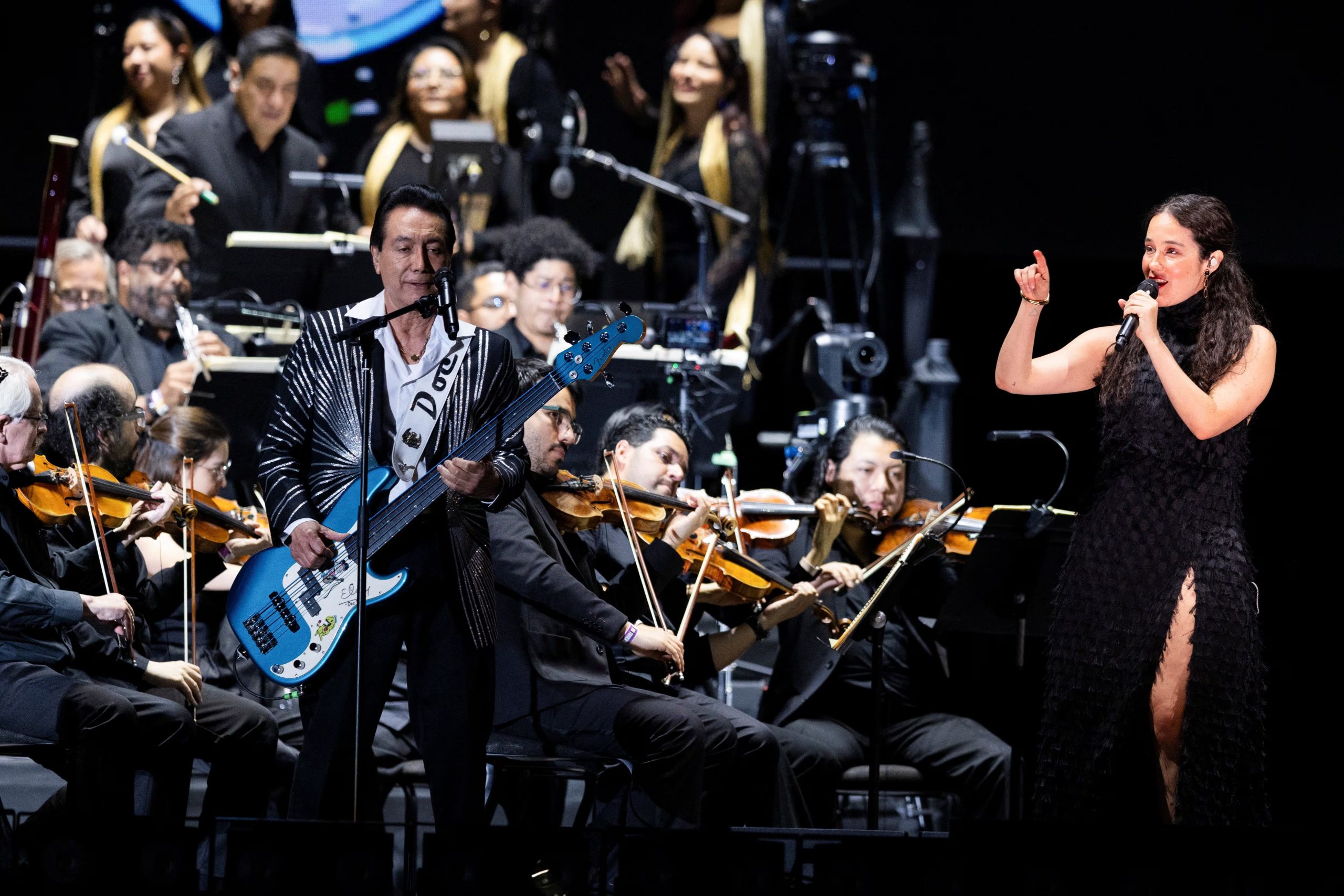Singer Ximena Sariaana and Mexican cumbia group Los Angeles Azules perform during a free concert, at the Zocalo in Mexico City, Mexico, April 18, 2026. REUTERS/Quetzalli Nicte-Ha