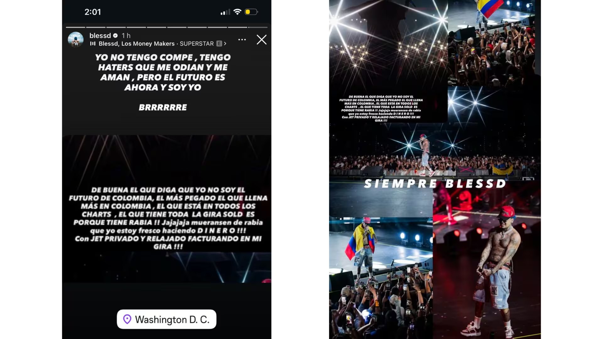 Blessd publicó mensajes en Instagram que muchos interpretaron como indirectas para Karol G, Ryan Castro y J Balvin tras la presentación en Coachella - crédito @blessd / Instagram