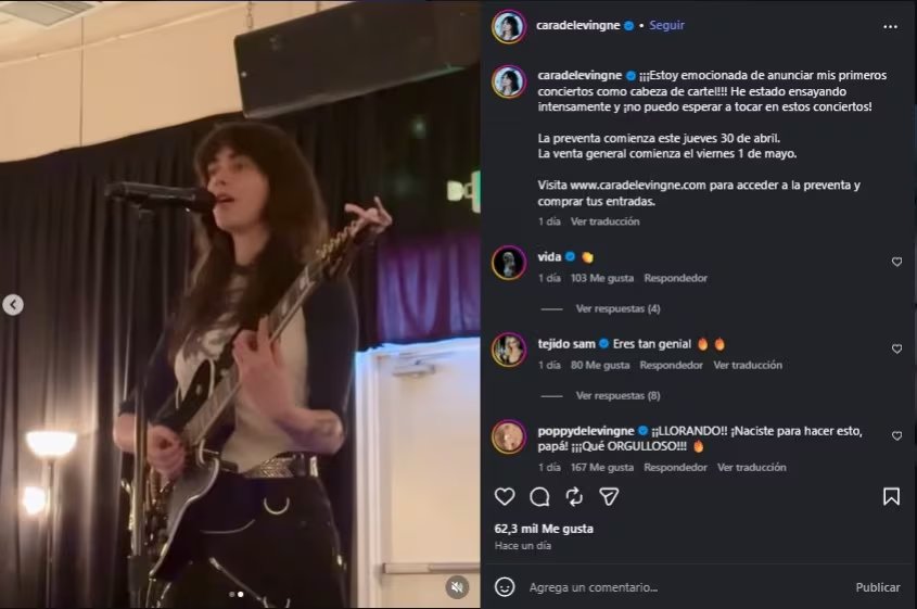 Cara Delevingne dio a conocer que realizará su primera gira como cantante. (Instagram)