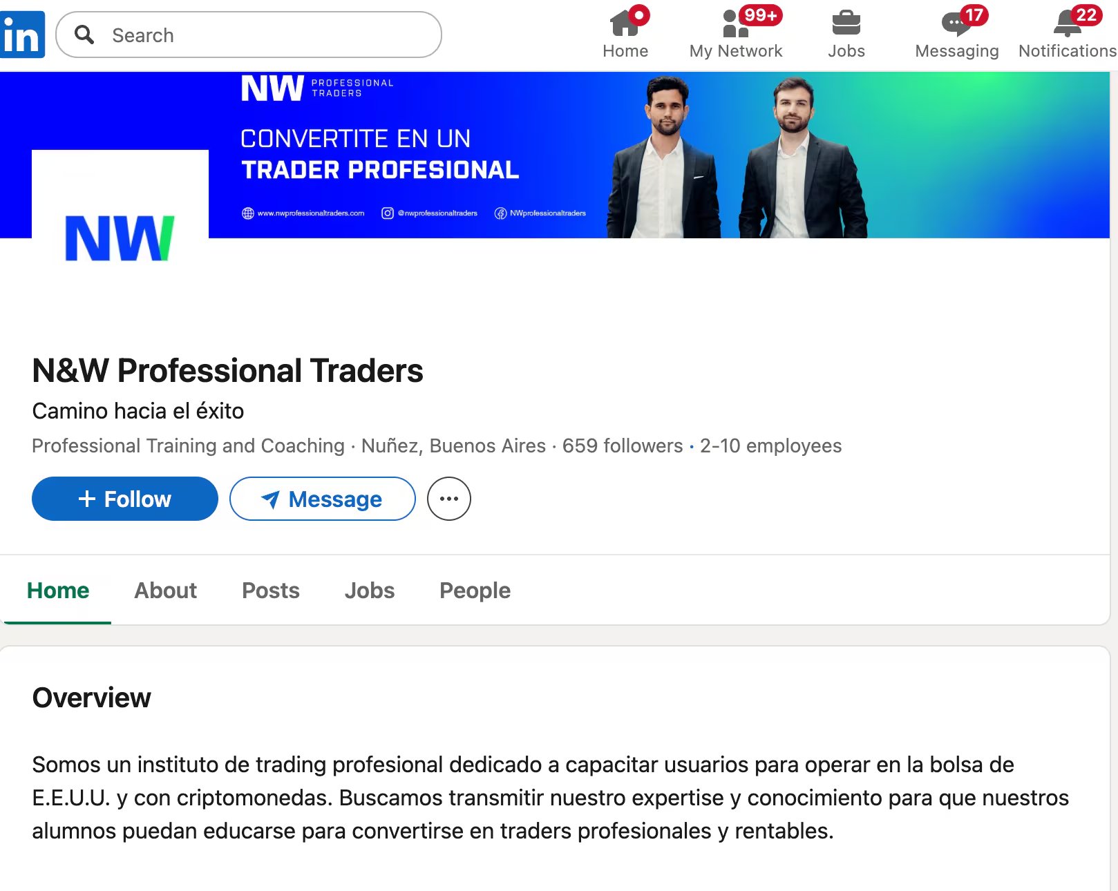 Perfil de NW Professional Traders en Linkedin