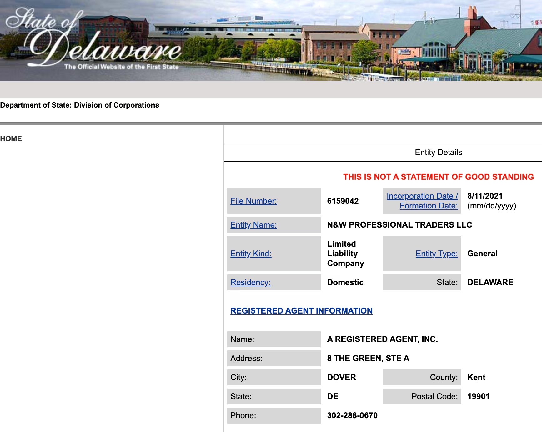 Inscripción de N&W Professional Traders LLC en el Registro de Delaware