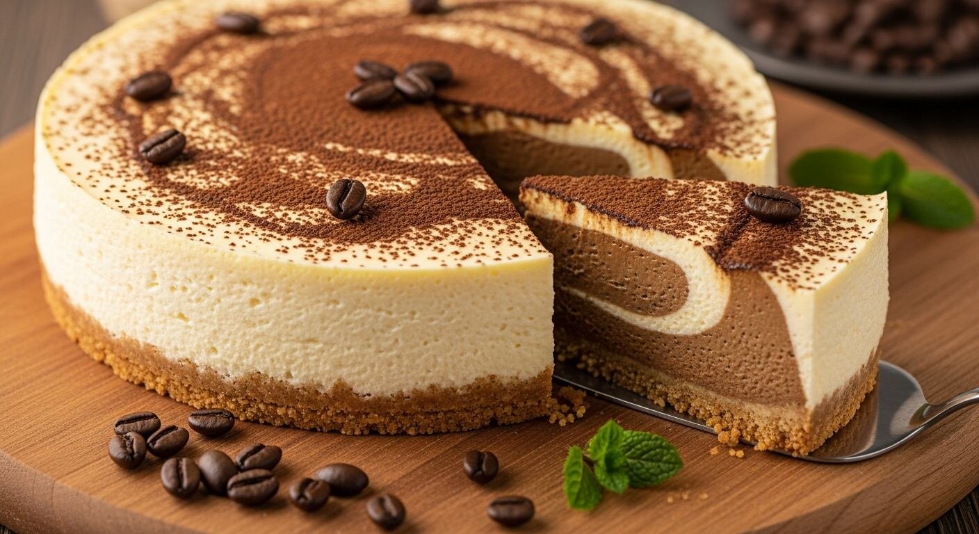 La presentación del cheesecake de café puede realzarse con crema batida y cacao, aportando elegancia y contraste visual al postre. - (Imagen Ilustrativa Infobae)