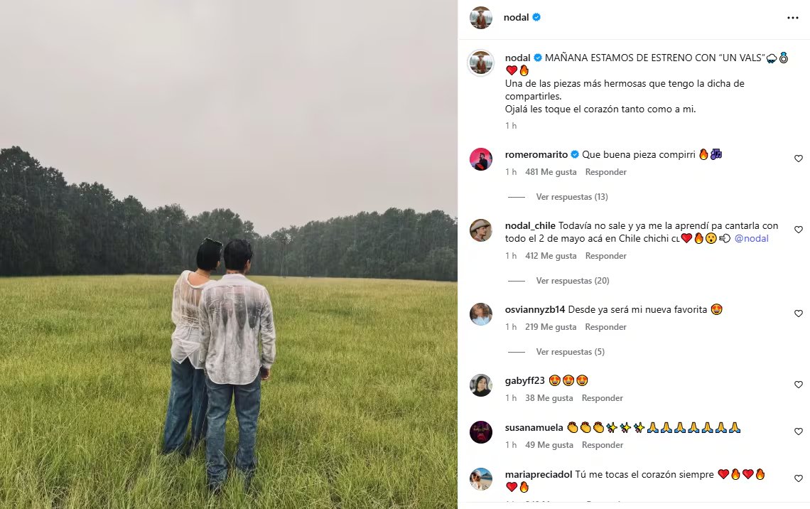 Christian Nodal sorprendió a sus seguidores al anunciar el lanzamiento de su nuevo sencillo “Vals” a través de sus redes sociales, acompañado de una emotiva imagen con su pareja. (Instagram: @nodal)