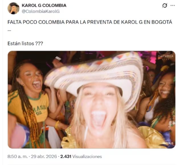 Reacciones de la preventa de Karol G en Bogotá - crédito @ColombiaKarolG/ X