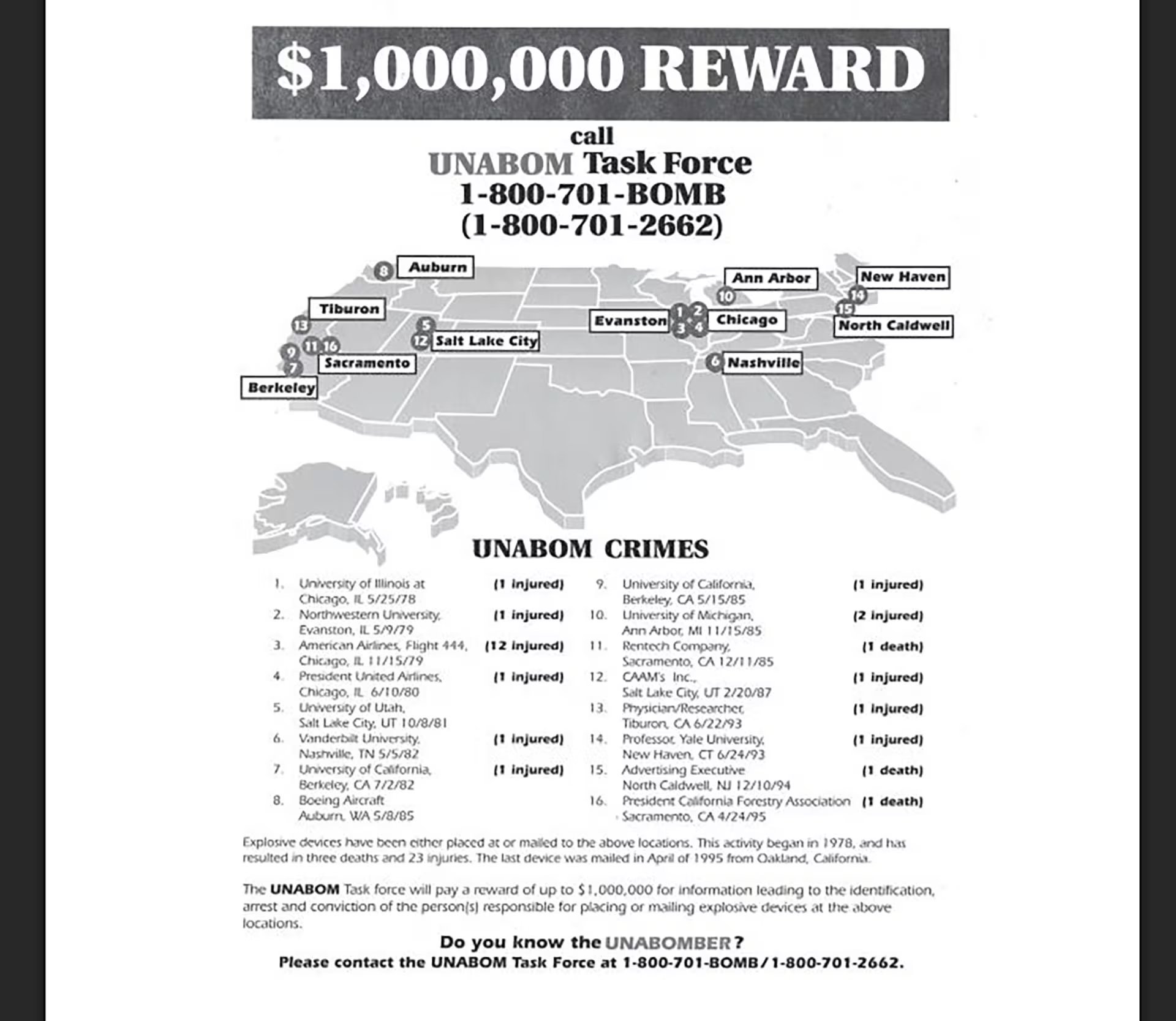 Los atentados con cartas bomba de Unabomber sembraron temor en universidades y aerolíneas durante casi dos décadas