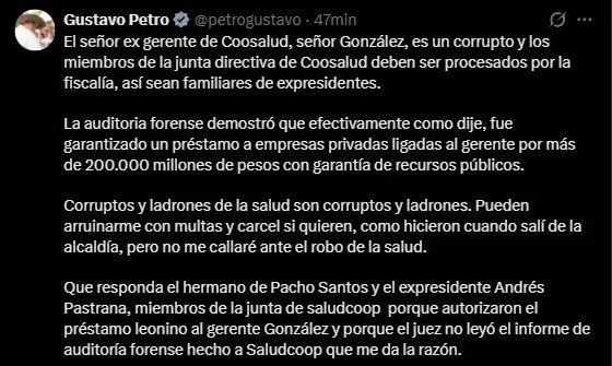 El jefe de Estado no se retractó de sus señalamientos y reafirmó su postura frente a los hechos cuestionados - crédito @petrogustavo/X
