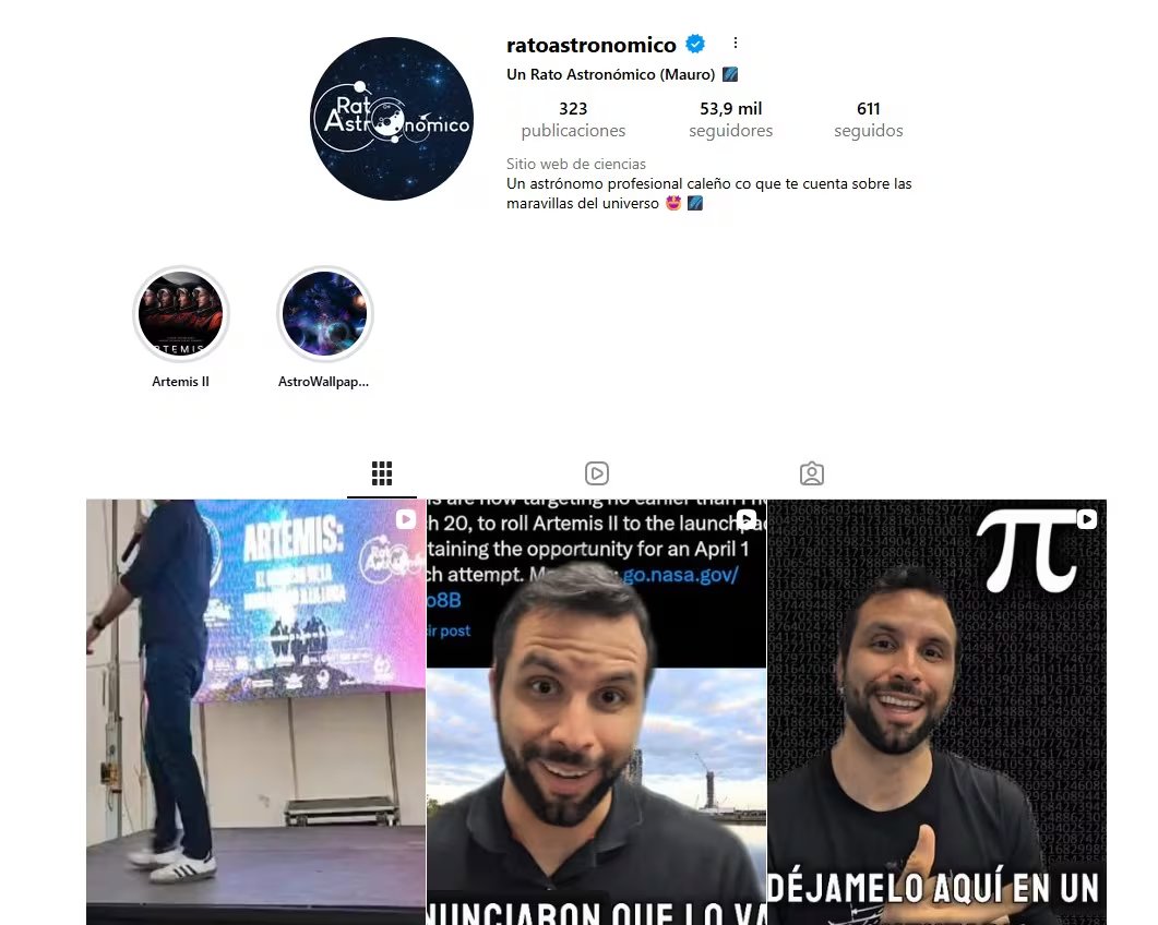 Perfil de Mauricio Median, astrónomo caleño - crédito captura de pantalla Un Rato Astronómico / Instagram