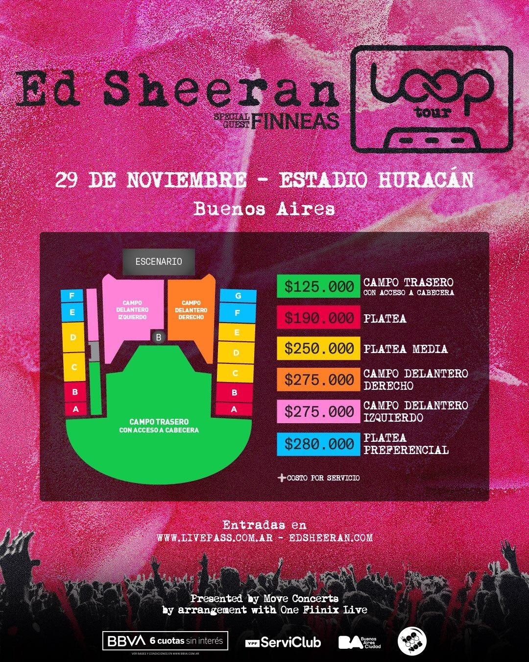 Mapa de zonas del concierto de Ed Sheeran en Buenos Aires (Redes/Move Concerts)