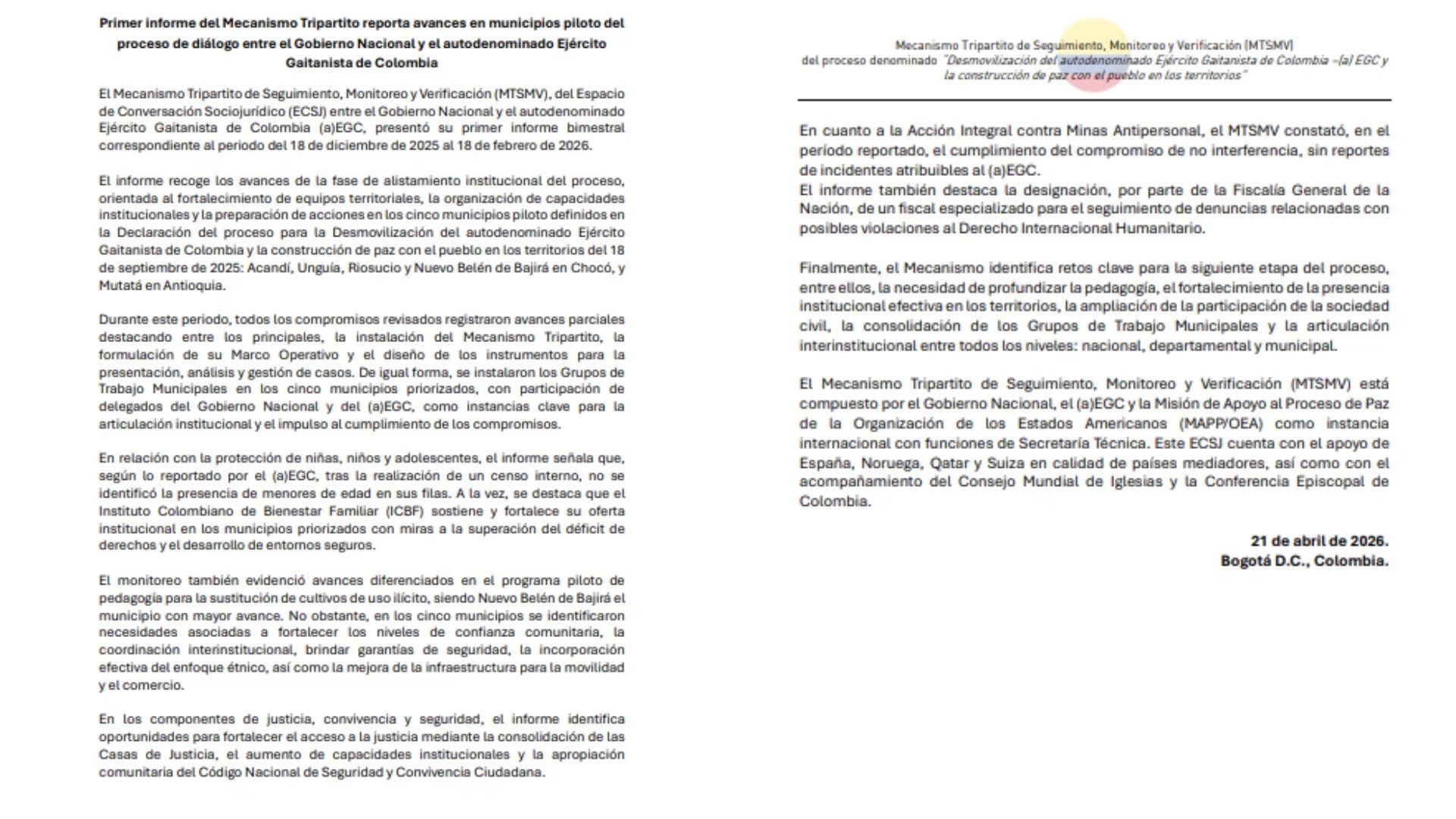 Informe avances diálogos entre Gobierno Petro y Clan del Golfo - crédito Consejería Comisionado de Paz