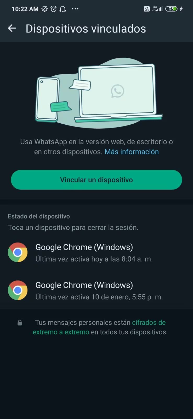 La opción está disponible en el menú de dispositivos vinculados y se activa desde el ícono de más opciones. (Foto: WhatsApp)