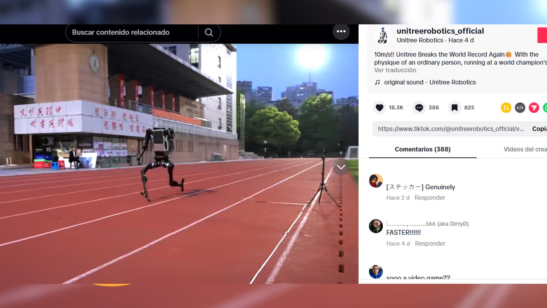 El registro audiovisual evidenció que el dispositivo alcanzó una velocidad máxima de 10,1 metros por segundo durante su sprint. 
(Captura Unitree Robotics)