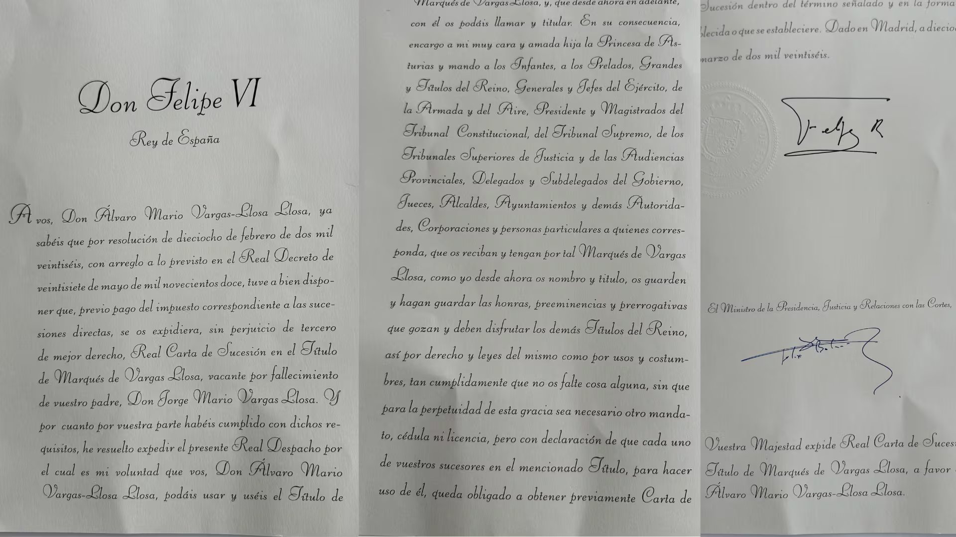 El proceso se activó tras el fallecimiento de Mario Vargas Llosa, dejando vacante el título. Vía: X de Álvaro Vargas Llosa