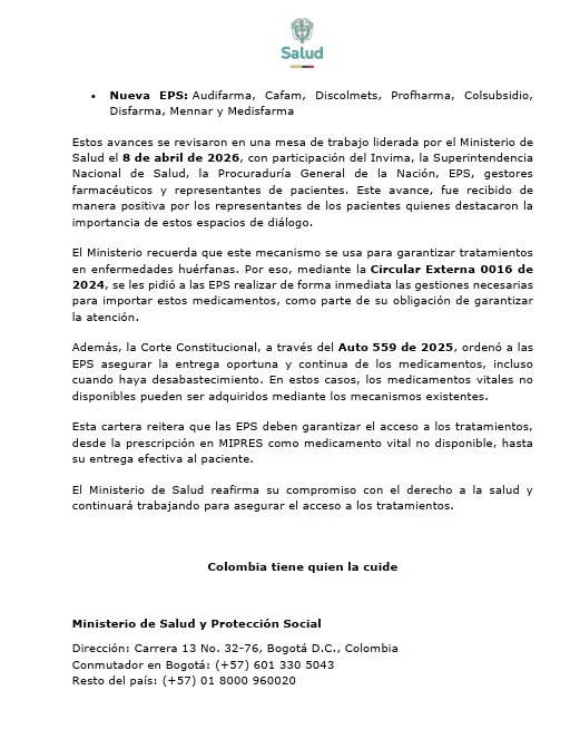 Las farmacias encargadas de la distribución son Global Pharmaceutical S.A.S.; Gestifarma S.A.S.; Cruz Verde; Ramedicas y Cafam; Audifarma, Cafam, Discolmets, Profharma, Colsubsidio, Disfarma, Mennar y Medisfarma - crédito Ministerio de Salud