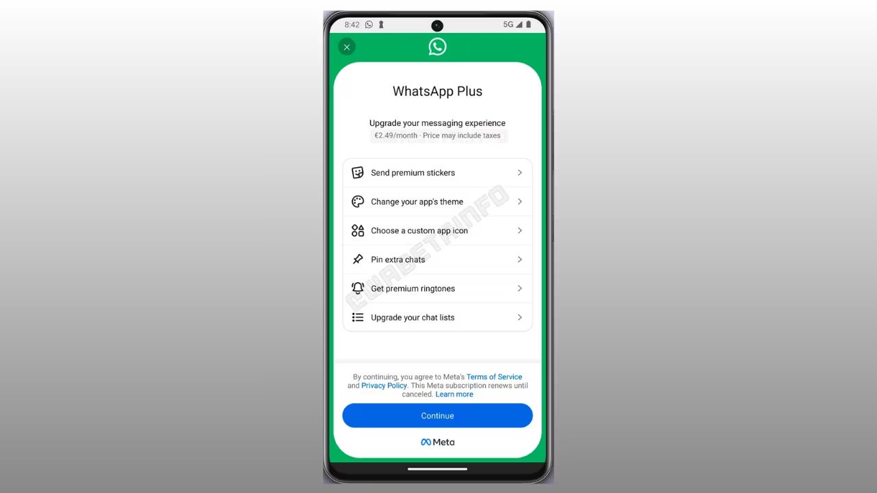 WhatsApp Plus ofrece una suscripción mensual de 2,49 euros en Europa con funciones premium enfocadas en la personalización de la aplicación. (WABetaInfo)