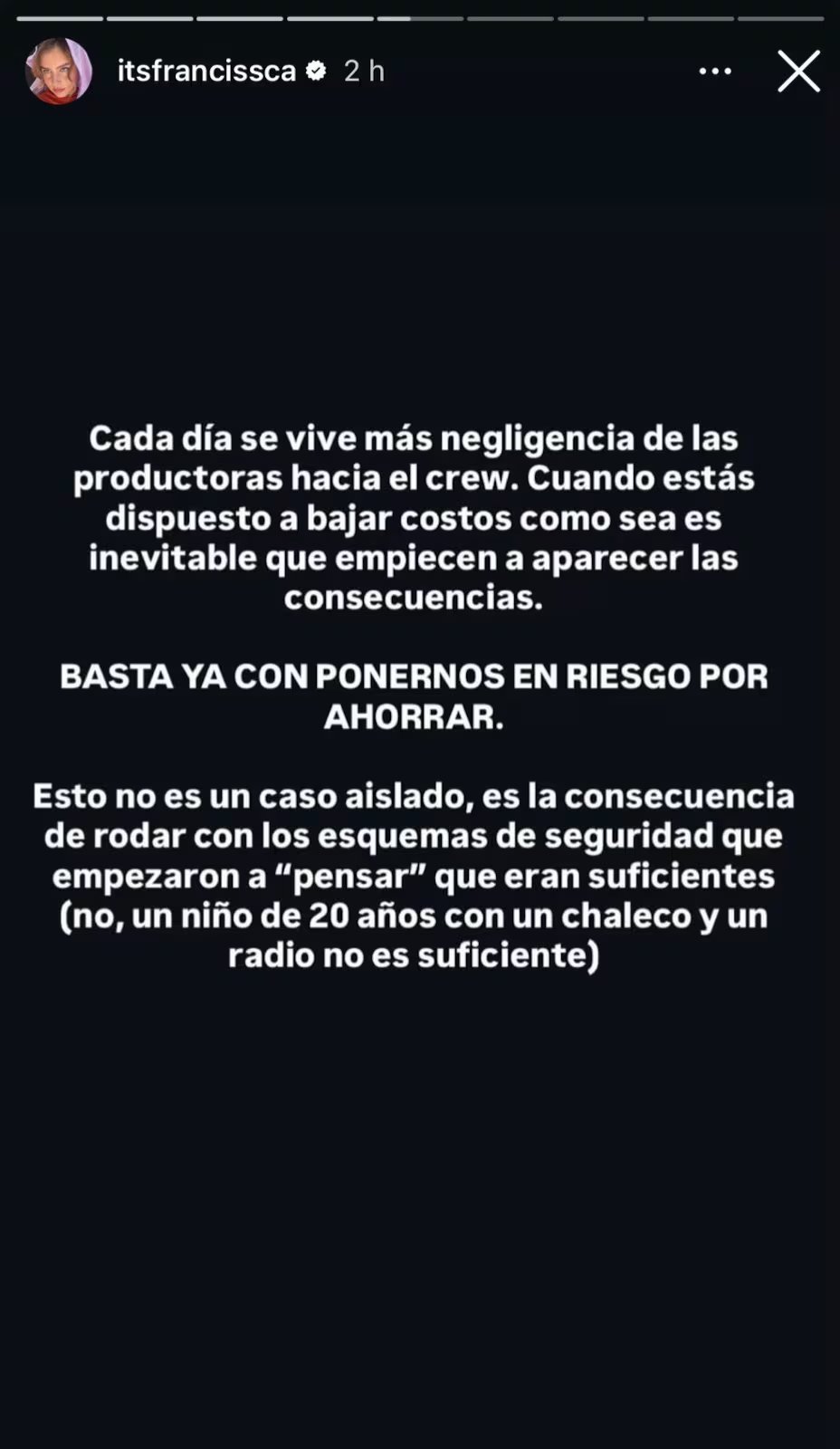 La joven se pronunció sobre lo ocurrido, pidiendo mayor protección para los trabajadores del gremio - crédito Francisca Estévez / Instagram