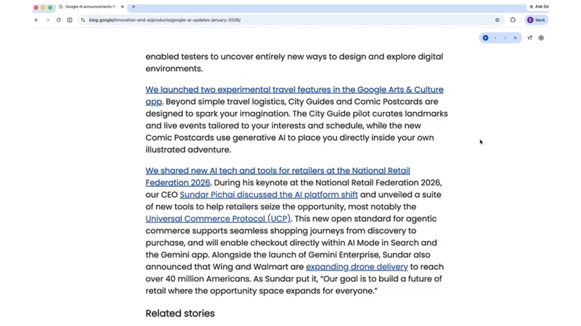 Para usar el modo de lectura inmersivo, haz clic derecho en la página y elige “Abrir en modo lectura”. (Google)