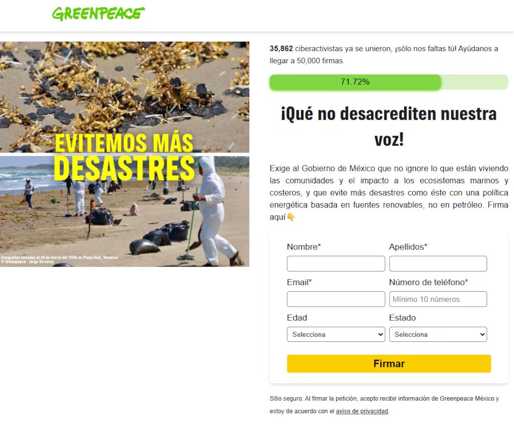 El objetivo es documentar mediante imágenes y videos y compartirlo con Greenpeace para que se haga un registro ciudadano (Captura de pantalla del portal de Greenpeace)