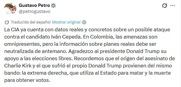 La intervención ante el Congreso estadounidense visibilizó la vigilancia que se mantiene sobre las elecciones, ante la probabilidad de consecuencias externas si se concretan atentados contra candidatos - crédito captura de pantalla @petrogustavo / X