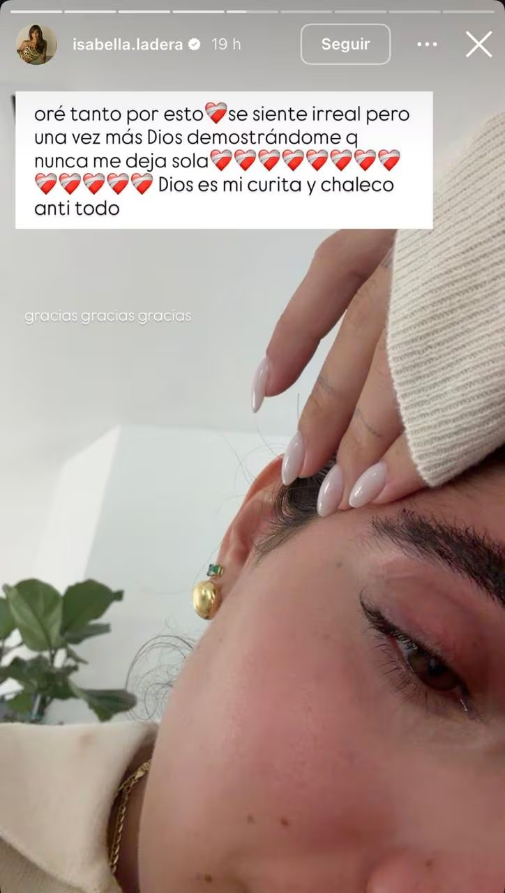 Isabella Ladera compartió una fotografía dando un parte de tranquilidad sobre su estado de salud - crédito @isabella.ladera/IG