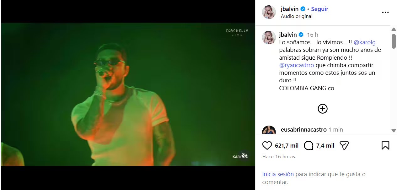La aparente respuesta de J Balvin al comentario de Blessd - crédito @jbalvin/IG