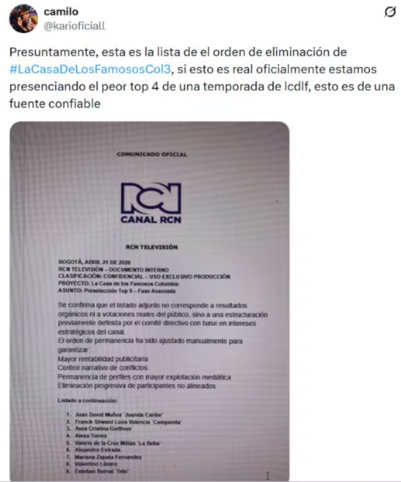 La casa de los famosos Colombia 3 vuelve a ser tendencia tras la circulación de una supuesta lista que anticipa a Juanda Caribe como ganador - crédito @karioficiall/ X