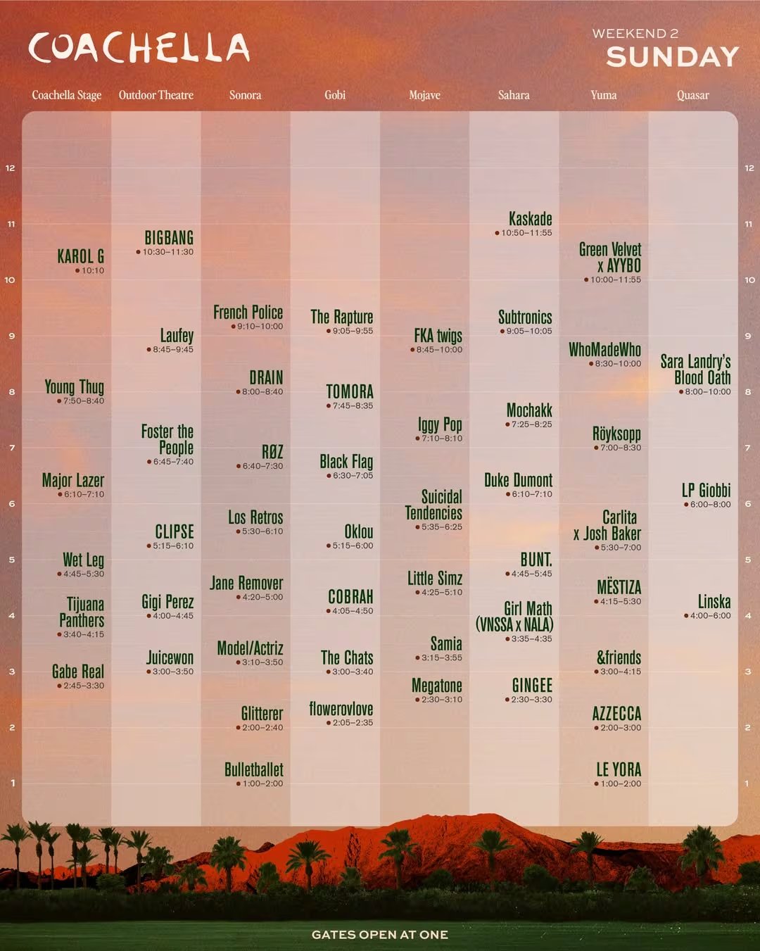 El festival modificó los horarios para la segunda presentación de Karol G, que será el domingo 19 de abril a las 10:10 p.m. hora California (12:10 a.m. en Colombia) - crédito @coachella / Instagram