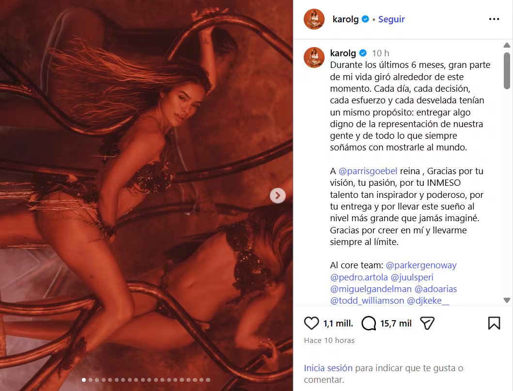 La Bichota compartió un mensaje de agradecimiento para sus fans tras finalizar Coachella - crédito @karolg/IG