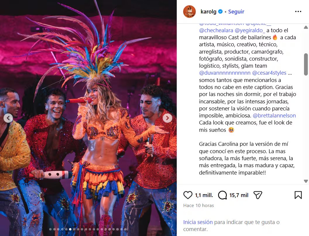 También hubo espacio para agradecer a su equipo de trabajo en el 'show' - crédito @karolg/IG