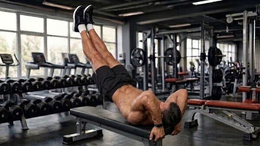 La versión completa del Dragon Flag exige mantener el cuerpo alineado y apoyado solo en los hombros, representando un reto avanzado (Imagen Ilustrativa Infobae)