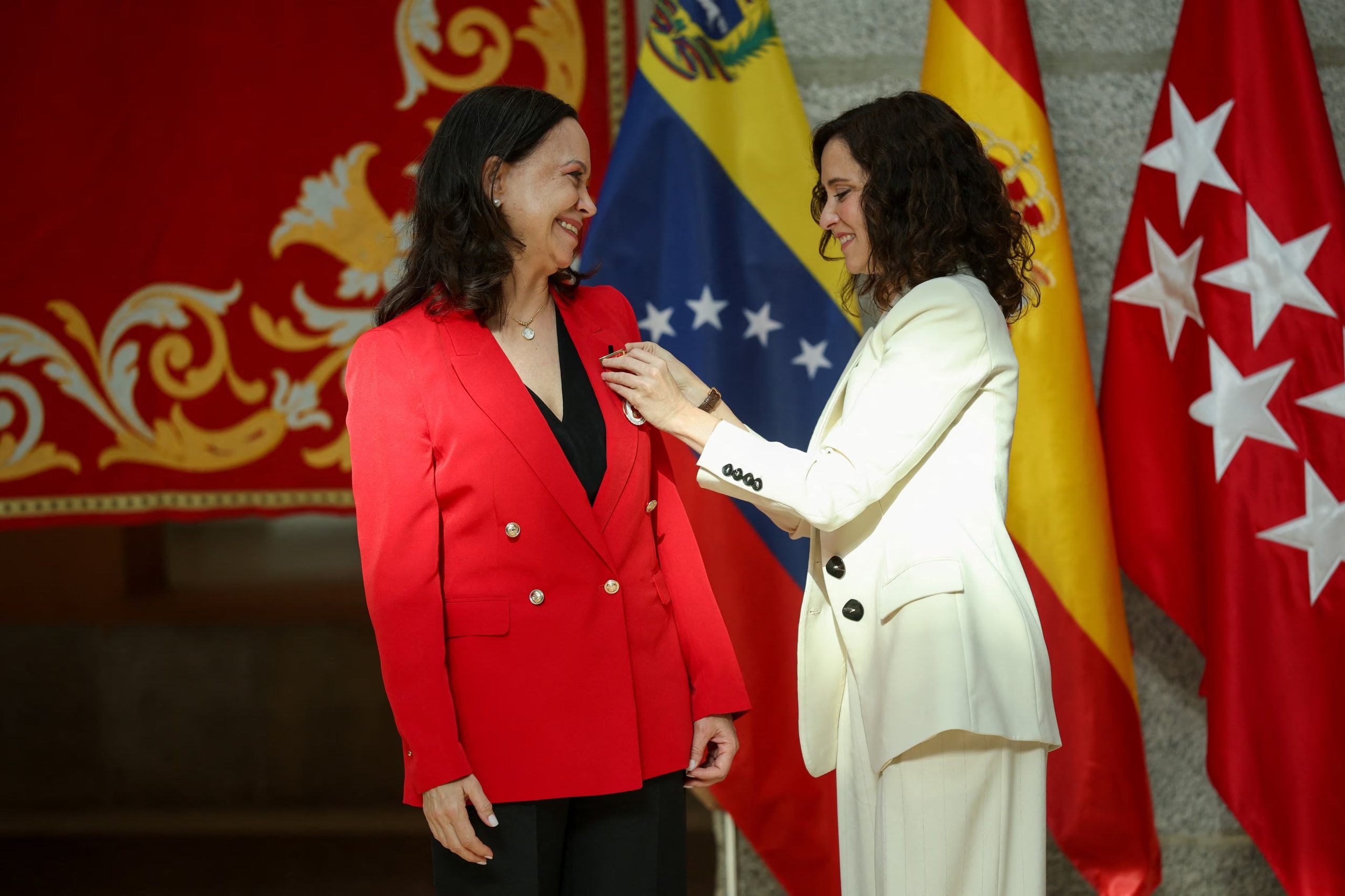 María Corina Machado e Isabel Diaz Ayuso, durante el evento. (Reuters)
