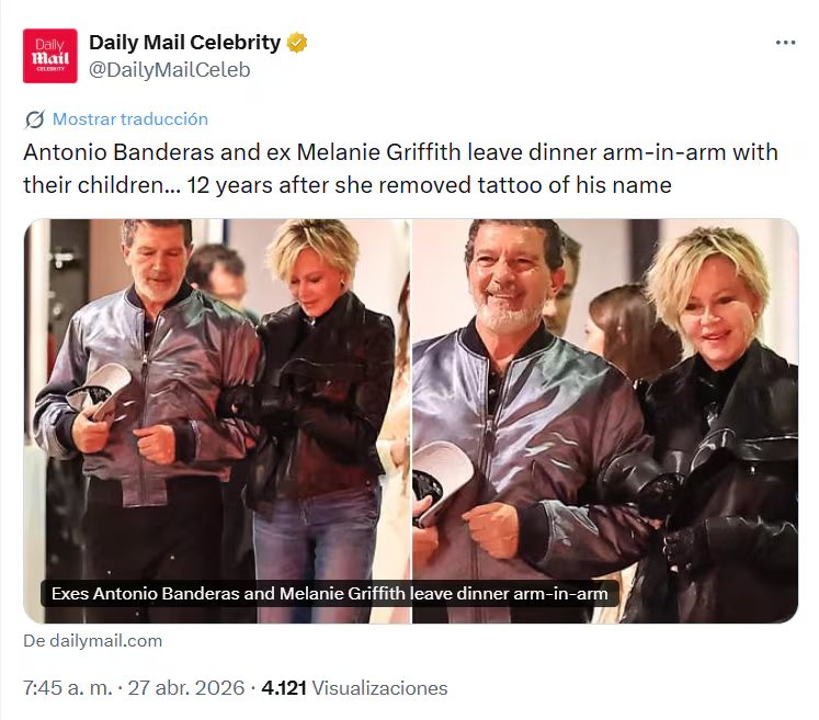 Antonio Banderas y Melanie Griffith en una publicación del Daily Mail (X).