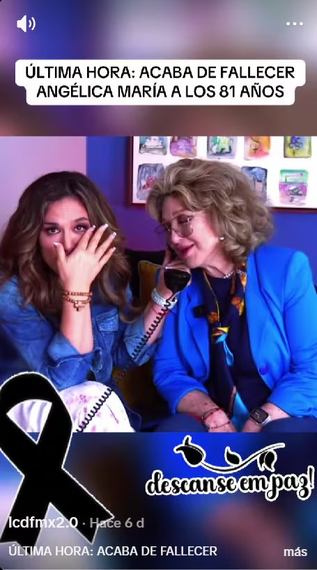 Dos mujeres expresan conmoción y tristeza al conocer los rumores infundados sobre el supuesto fallecimiento de la querida actriz y cantante Angélica María. (Captura de pantalla: X)