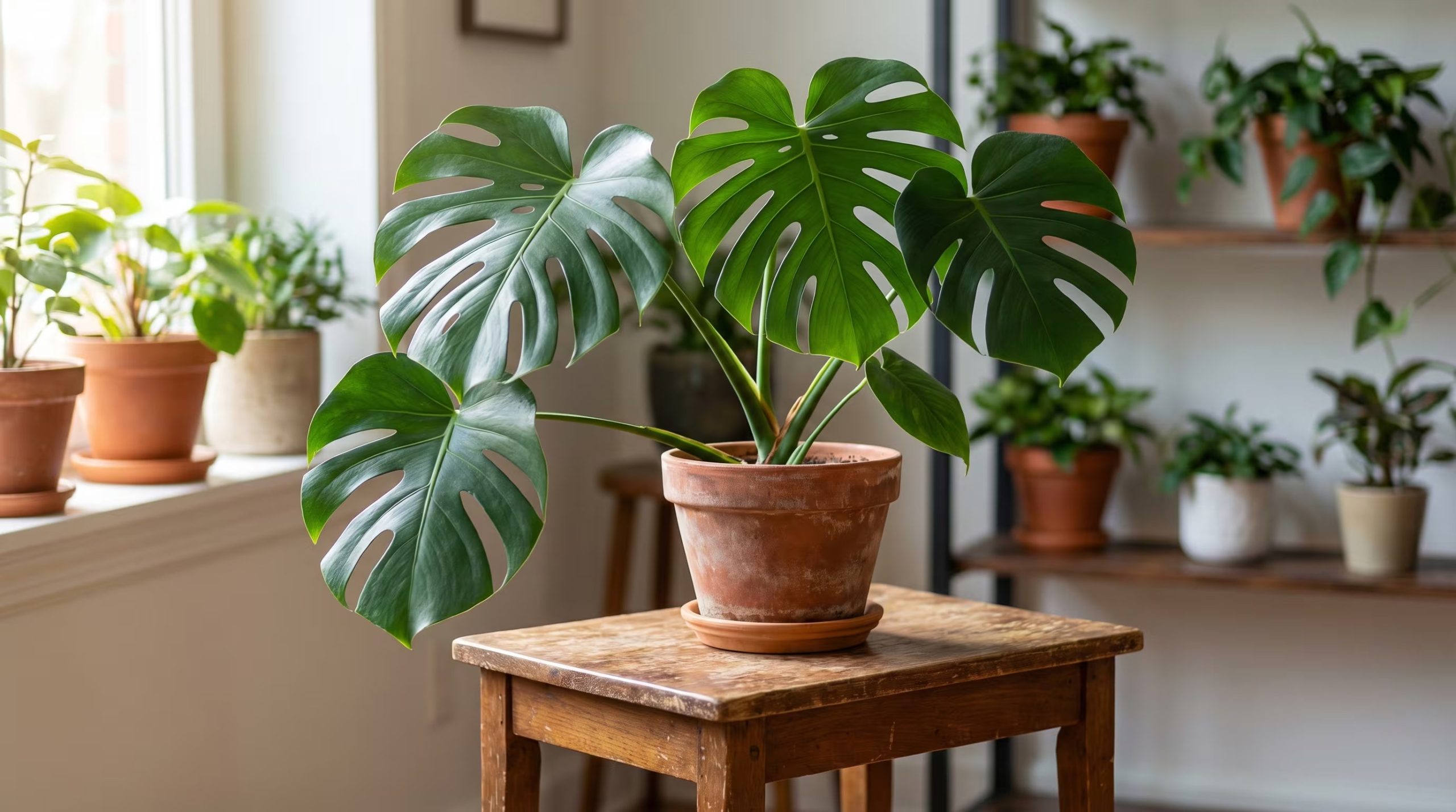 El filodendro de hojas partidas purifica el aire, mientras exhibe raíces y hojas exóticas ideales para decoración moderna en interiores (Imagen Ilustrativa Infobae)