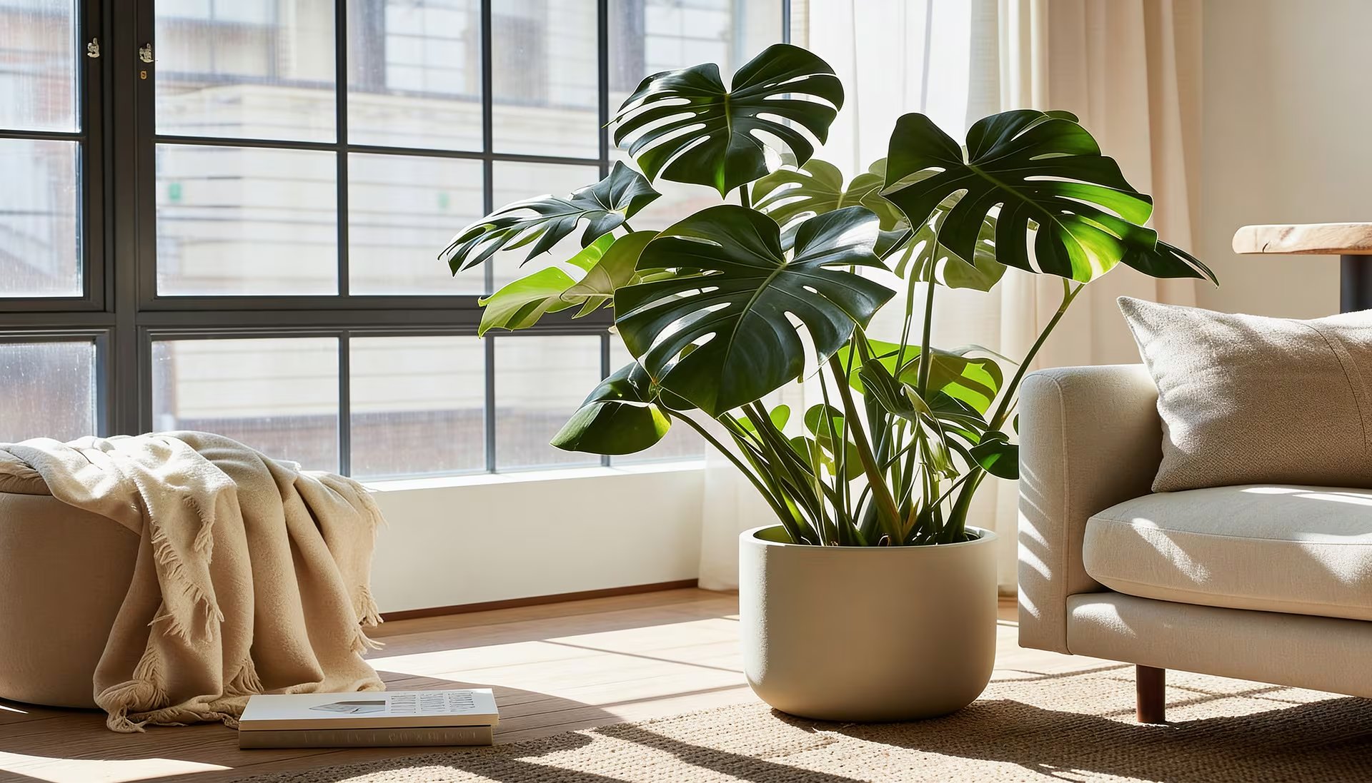 La monstera deliciosa agrega dinamismo y sensación de libertad, favoreciendo la ligereza y el movimiento en los ambientes