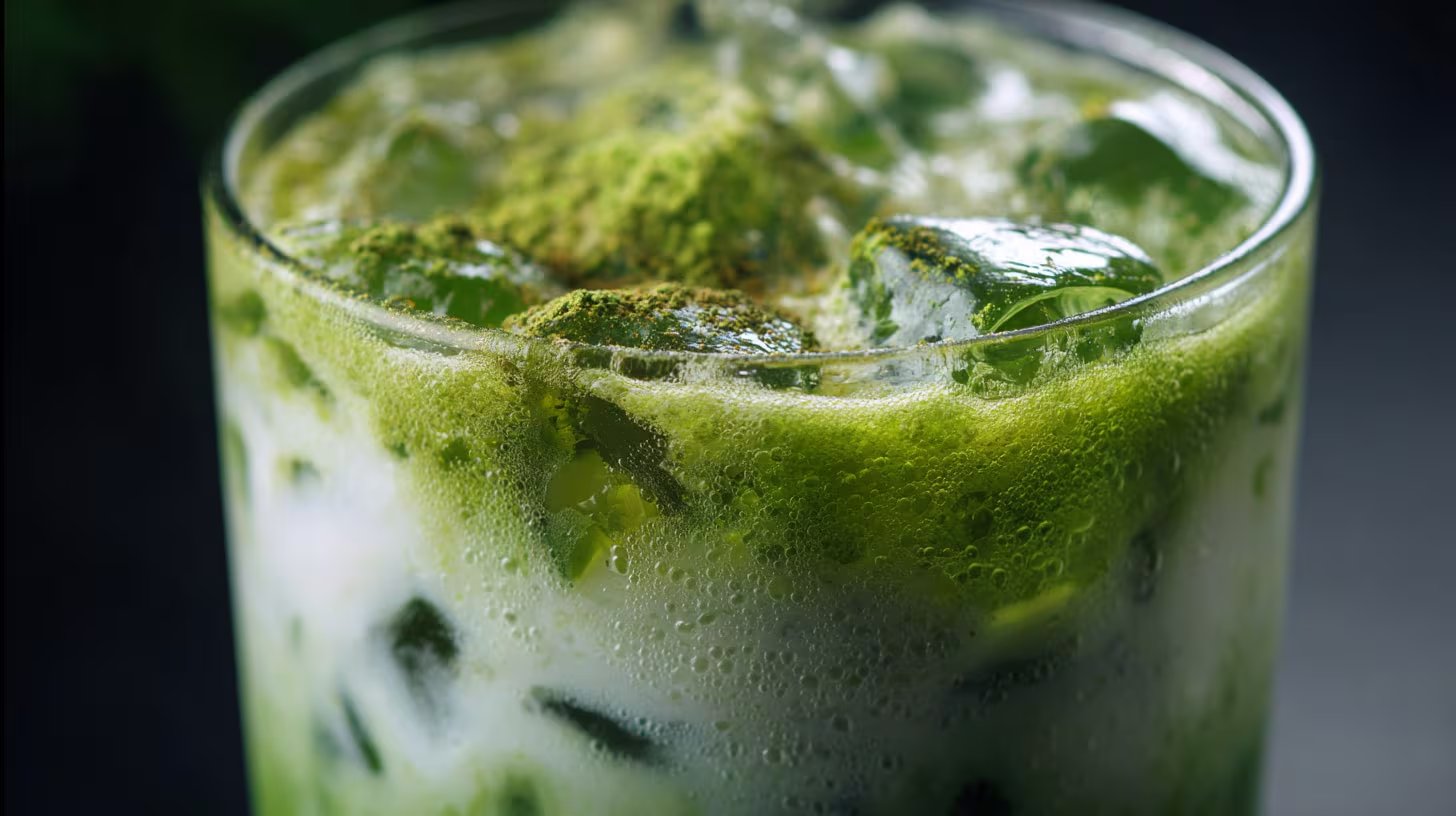 Matcha latte helado, una bebida vibrante y refrescante que combina el intenso sabor del té verde matcha japonés con leche fría y hielo, servida en un vaso transparente. - (Imagen Ilustrativa Infobae)