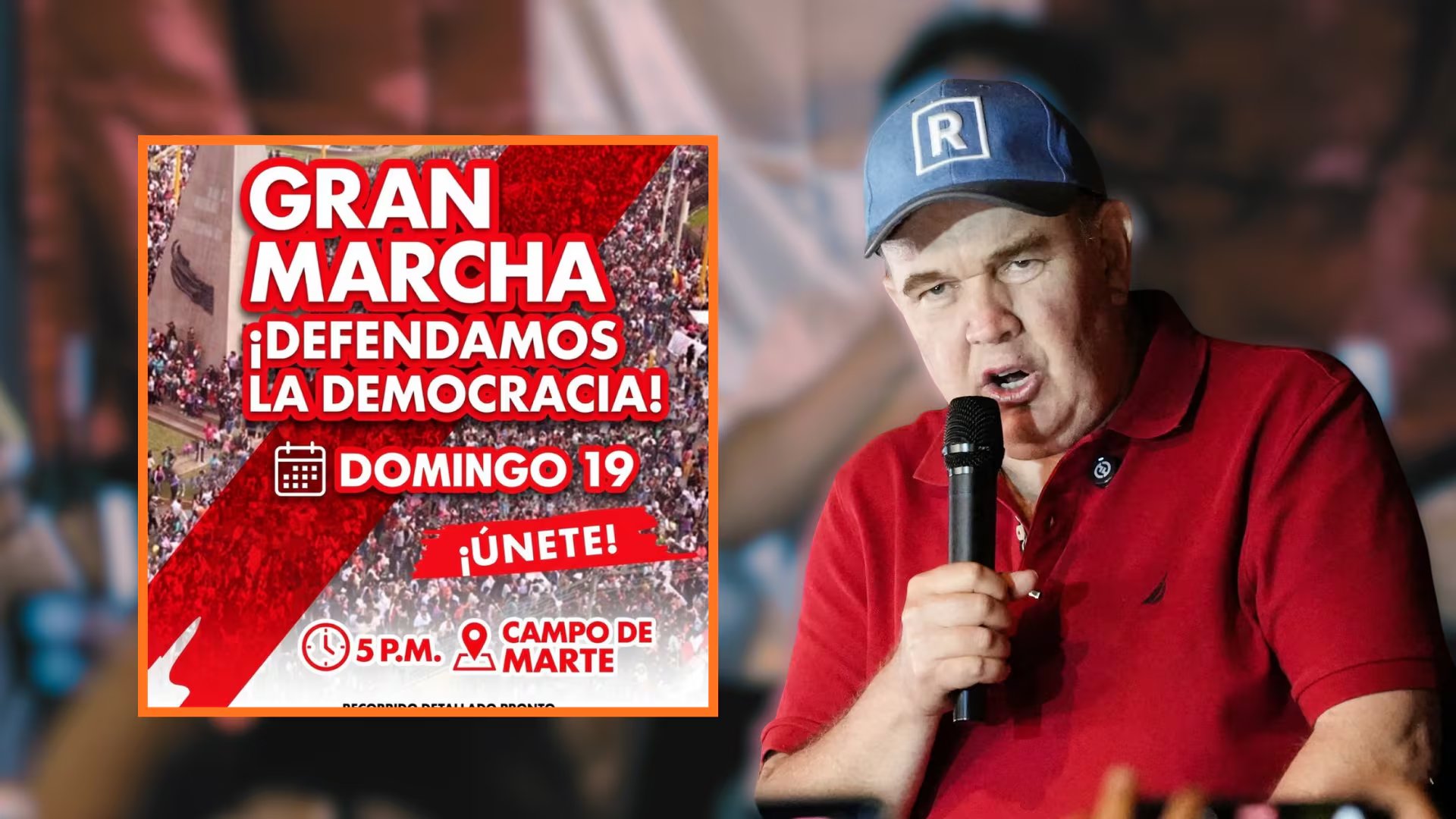 Rafael López Aliaga, candidato presidencial, convoca a una gran marcha en Lima para el domingo 19, instando a sus seguidores a defender la democracia ante un presunto fraude electoral. (Composición: Infobae Perú)