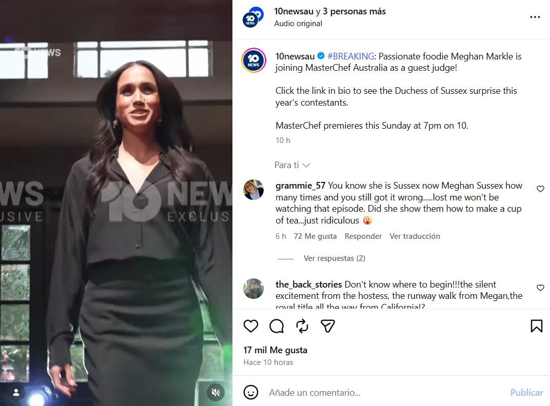 Meghan Markle entra en las cocinas de 'MasterChef Australia' (Instagram)