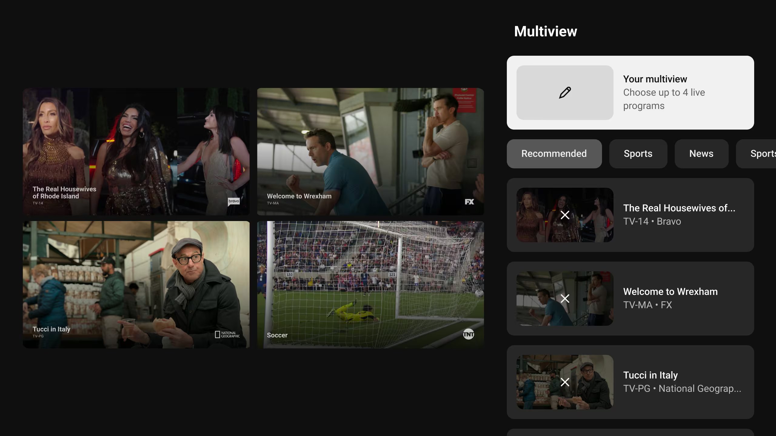 La herramienta Multiview de YouTube TV, ahora disponible más allá del deporte, amplía la experiencia de visualización a noticias, series y eventos en vivo.